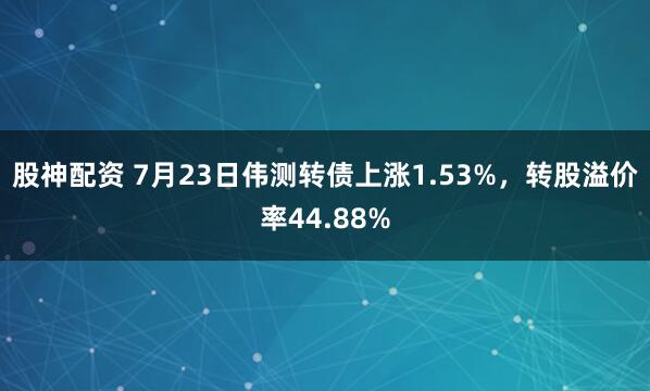 股神配资 7月23日伟测转债上涨1.53%，转股溢价率44.88%